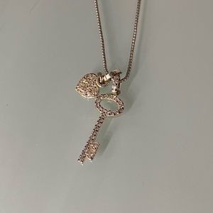Silver heart and key necklace